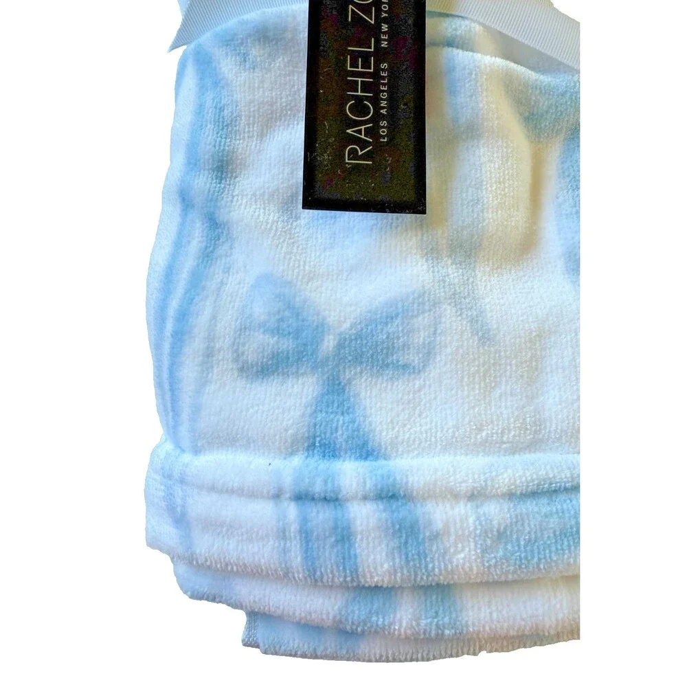 Rachel Zoe Coquette 2 Hand 2 Bath Towel Set of 4 White Blue Bow Print Cotton